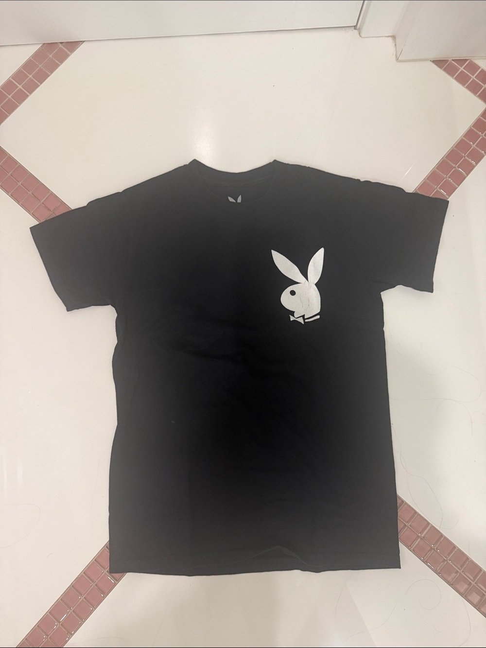 PLAYBOY Black Tee with White Bunny Chest Logo